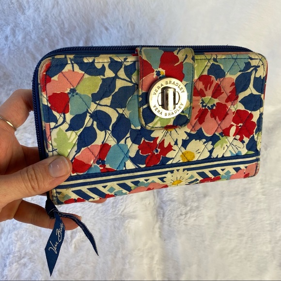 Vera Bradley Blue Yellow Silver Clasp Wallet - Picture 4 of 5